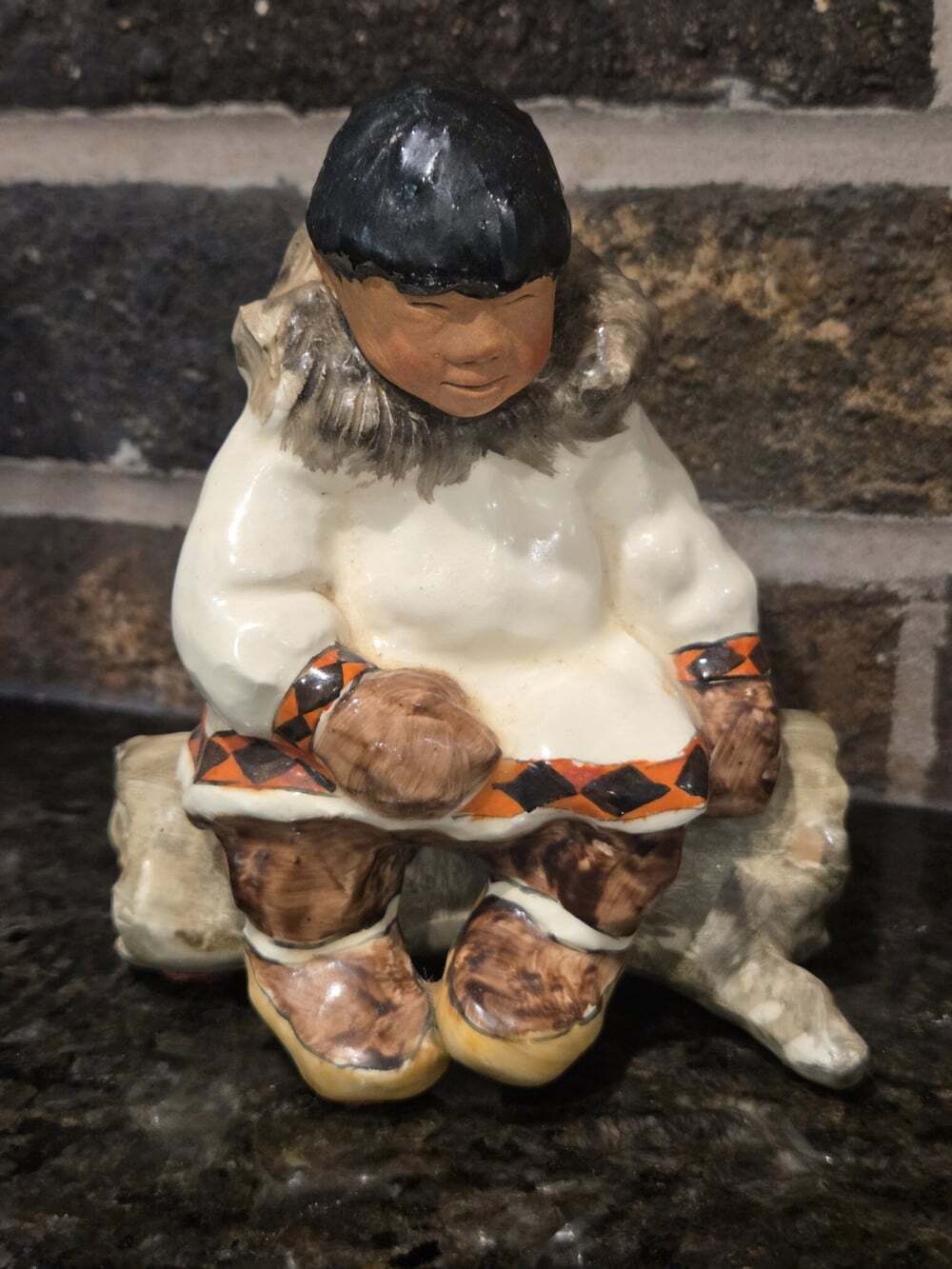 Vintage C. Alan Johnson 1960 Alaska Inuit Eskimo Boy Pottery Figurine